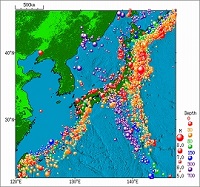 日本列島周辺の地震分布図（１９６０年～２０１１年）イメージ